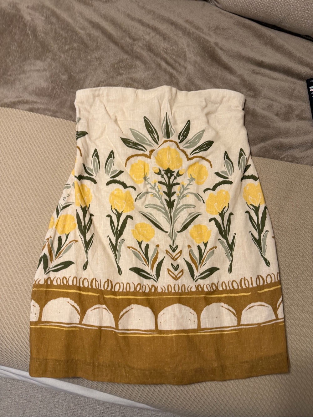 Floral Cream & Yellow Printed Strapless Dress
